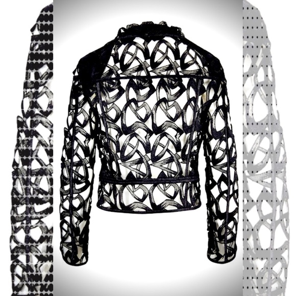 AKRIS - Amy Guipure Lace Black Structured Zip Jacket - Picture 2 of 4